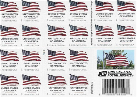U.S. Flag 2025 Stamps Sheet of 20. 1set=5Sheets Was $73.00/set - stampworldstore