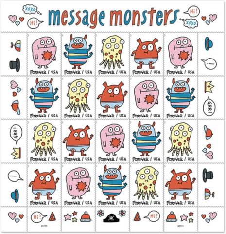 USPS 2021 Message Monsters Forever First Class Postage Stamps 1set=5Sheets Was $73.00/set - stampworldstore